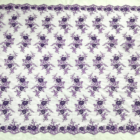 1 Yard - Corded Bridal Lace Fabric Embroidered on 100% Polyester Net Mesh Ivory with Silver - 53"