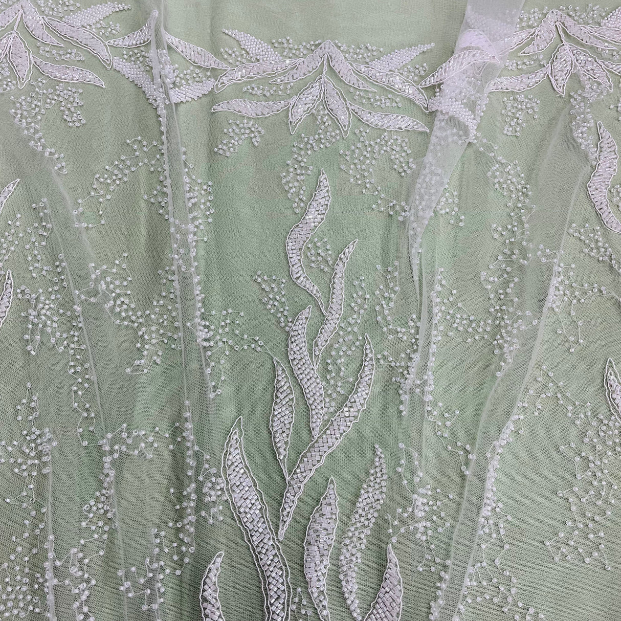 Beaded Corded Bridal Lace Fabric