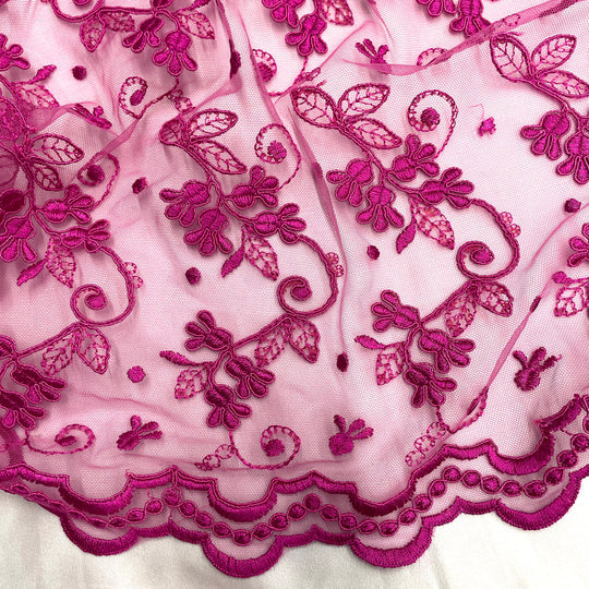 1 Yard Corded Bridal Lace Fabric Embroidered on Polyester Net Mesh for Elegant Wedding and Evening Gowns – 54"