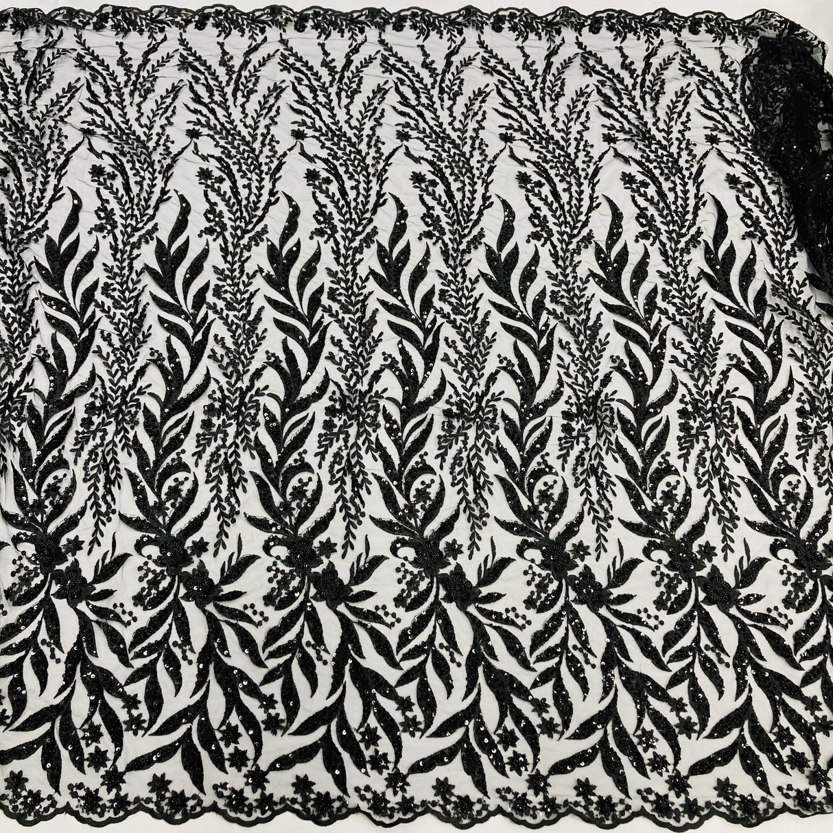 Beaded Embroidered Lace Fabric on Net Mesh