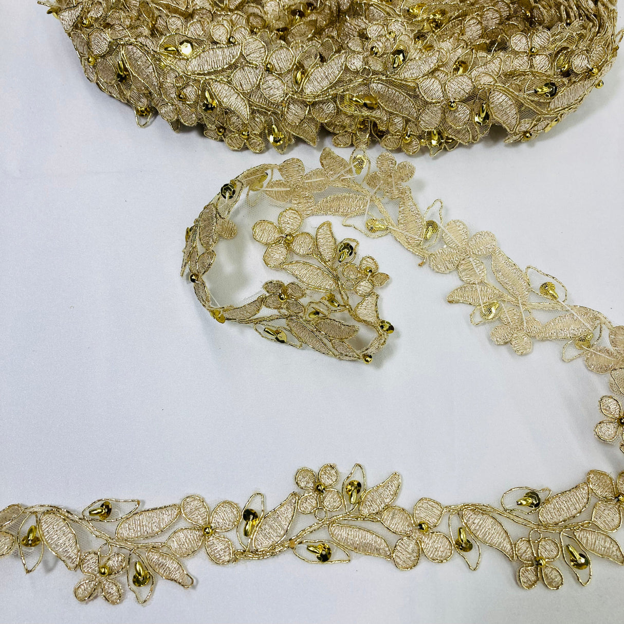 Beaded Corded Lace Trim 1.5" Wide