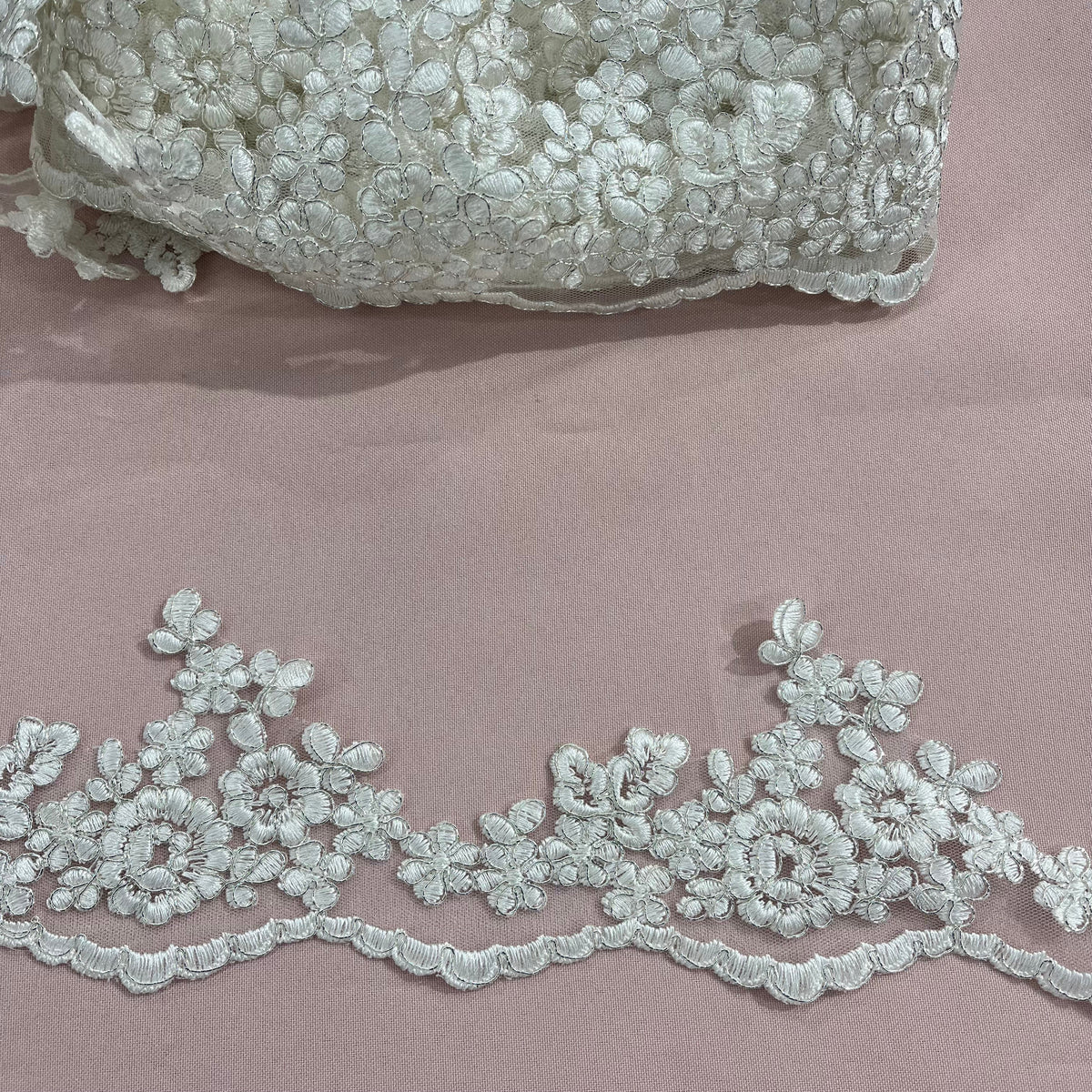 1 Yard Elegant Corded Lace Trimming with Embroidered Design on 100% Polyester Net Mesh