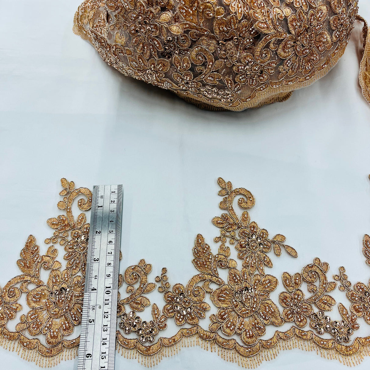 Beaded Corded Floral Lace Trim 6"