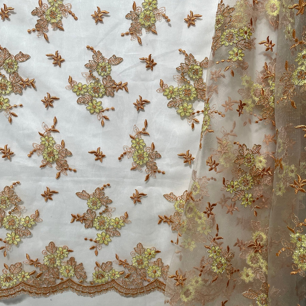 1 Yard Corded Bridal Lace Fabric Embroidered on Polyester Net Mesh Silver for Wedding and Evening Gowns – 51"