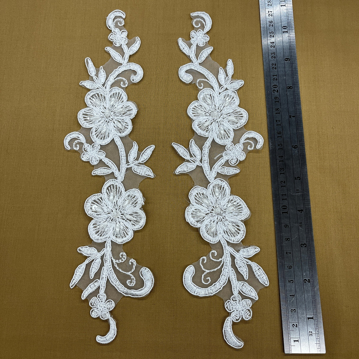 Beaded Corded Lace Applique on Polyester Organza