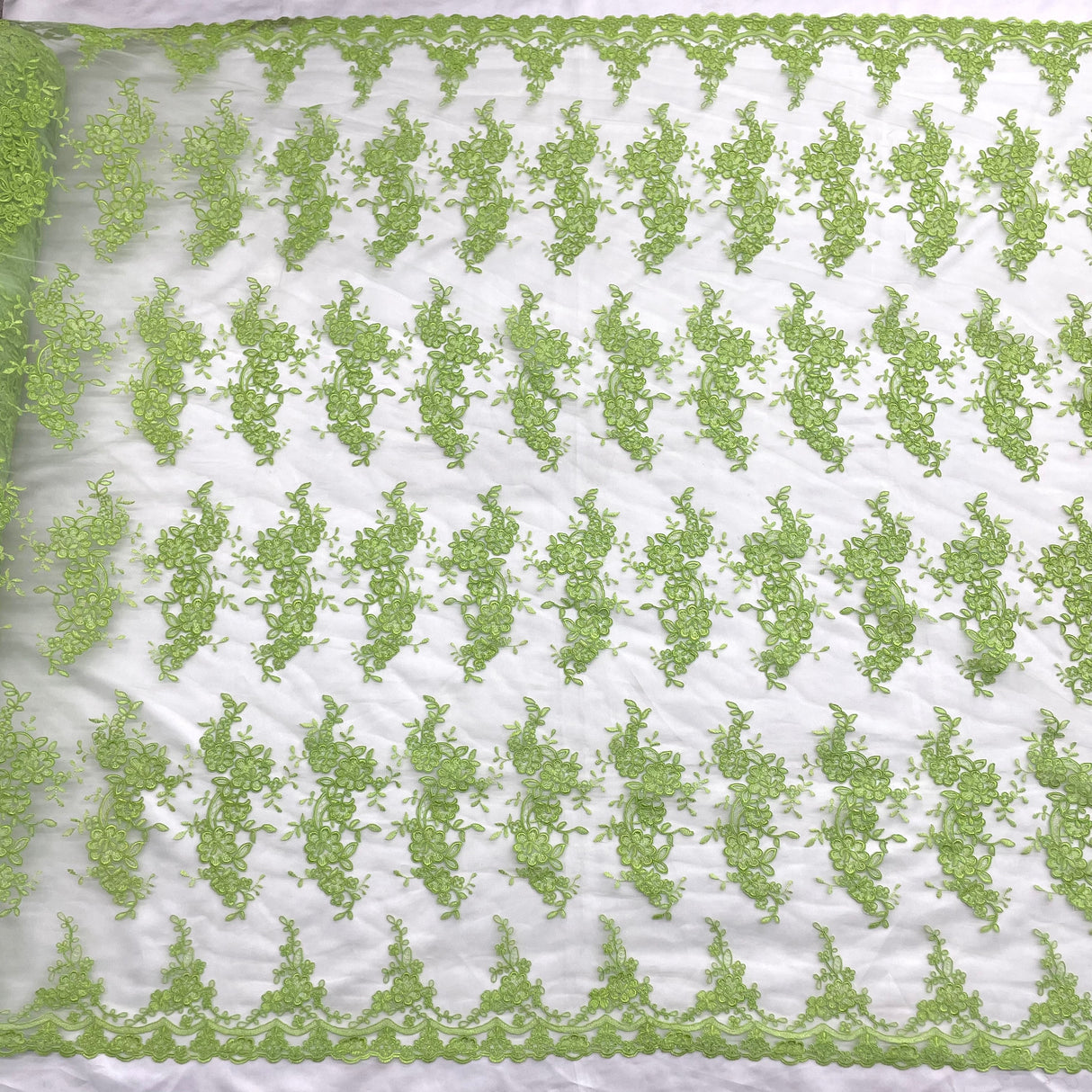 Corded Bridal Lace Fabric on Polyester Mesh