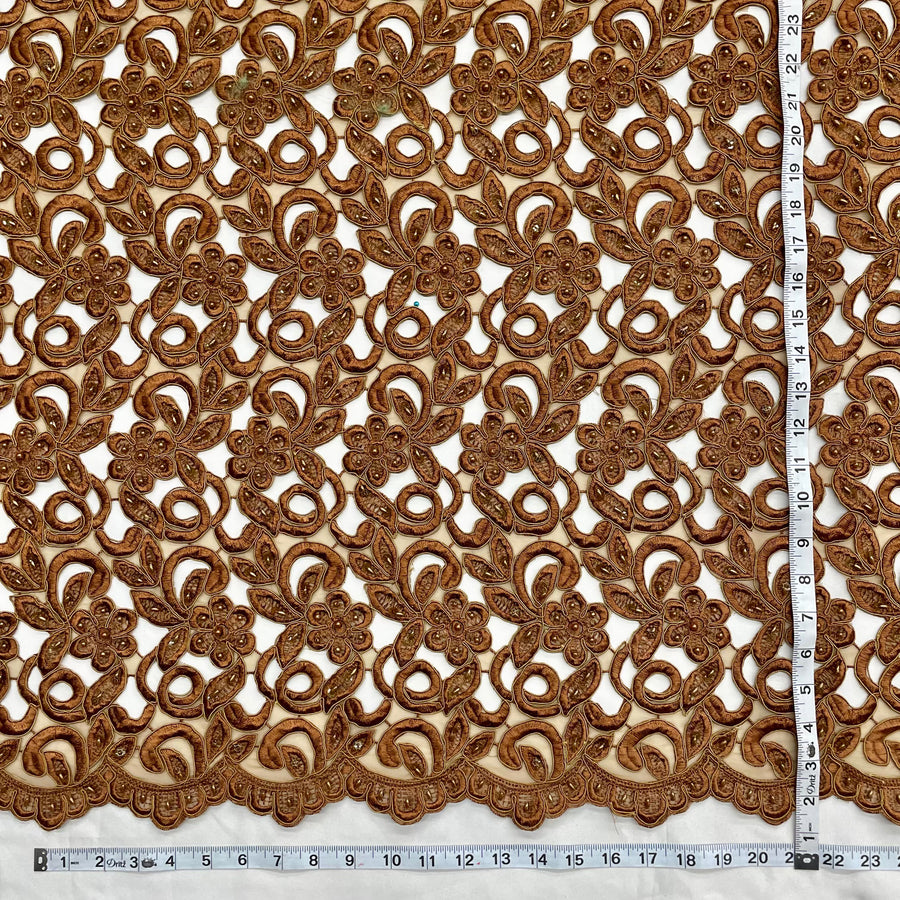 1 Yard Beaded Corded Bridal Lace Fabric Embroidered on 100 Percent Polyester Net Mesh 52 Inch Width