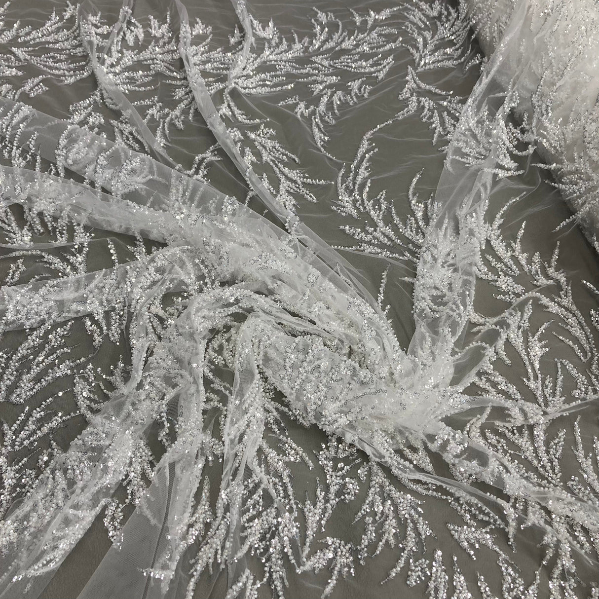 Beaded Lace Fabric on Polyester Net Mesh 54"