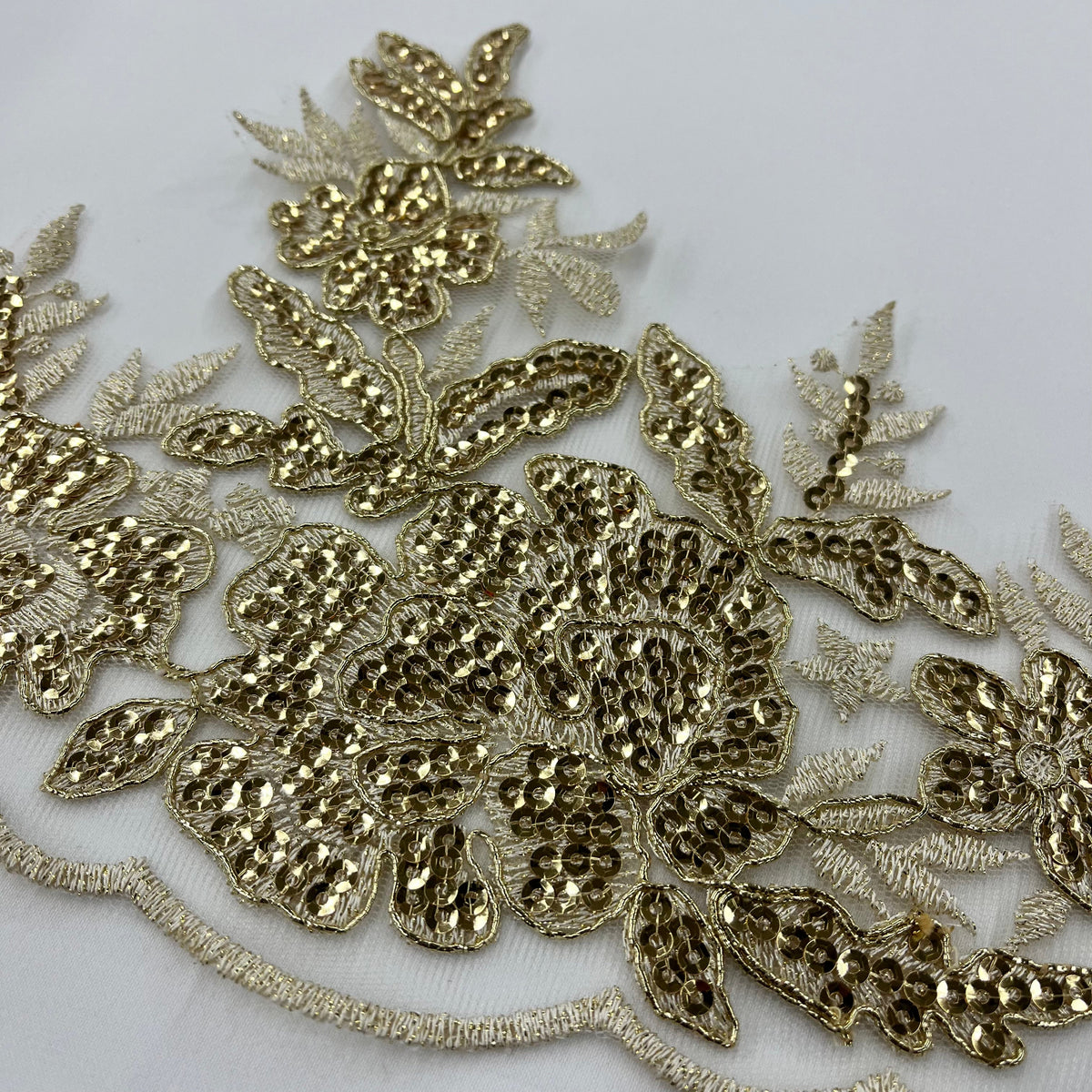 1 Yard Beaded Corded Floral Lace Trimming on 100% Polyester Net Mesh, Elegant Embroidered Lace Fabric