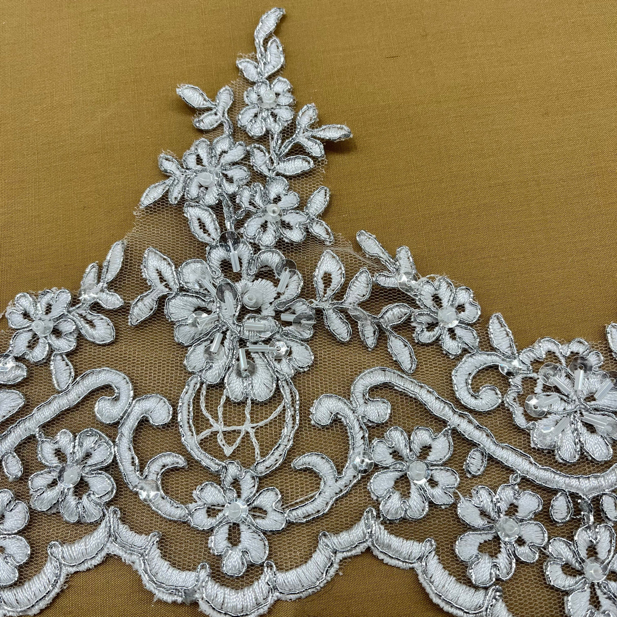Beaded Corded Floral Lace Trimming
