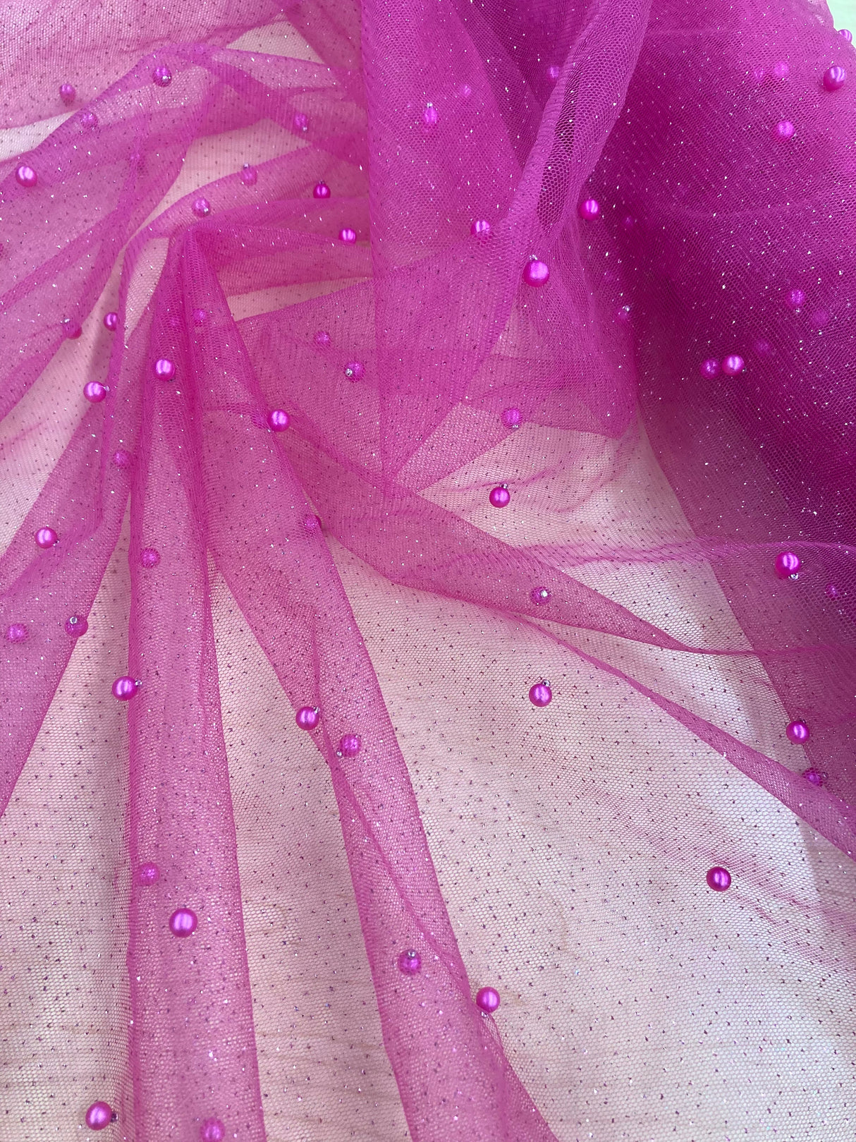 Glitter Mesh Fabric with Pearls