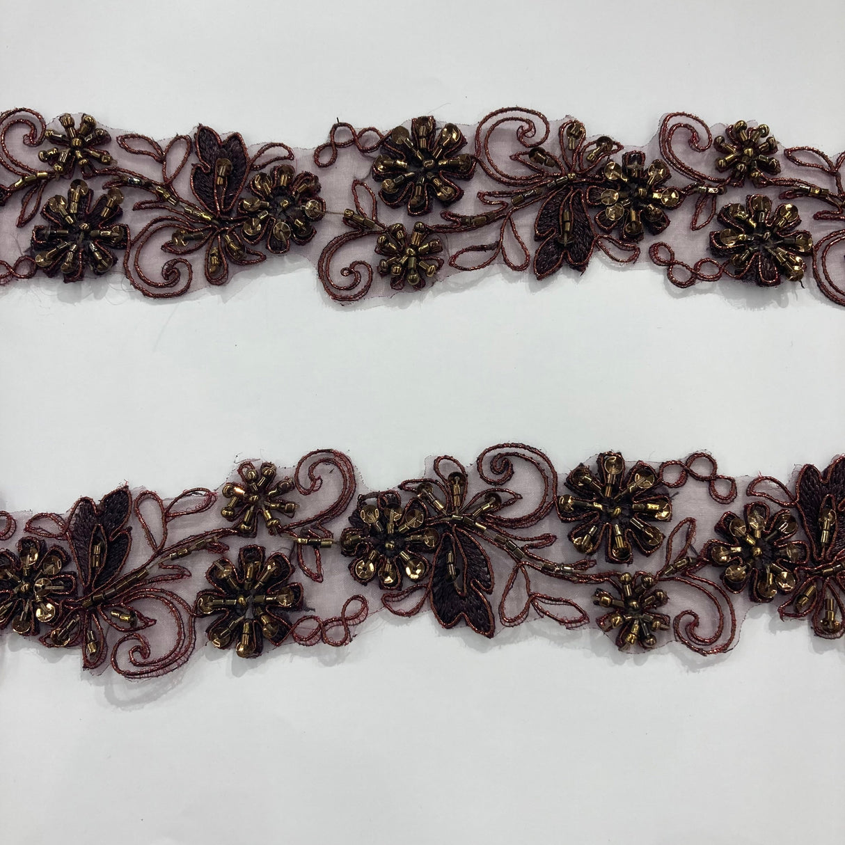 Beaded Corded Lace Trim on Polyester Organza