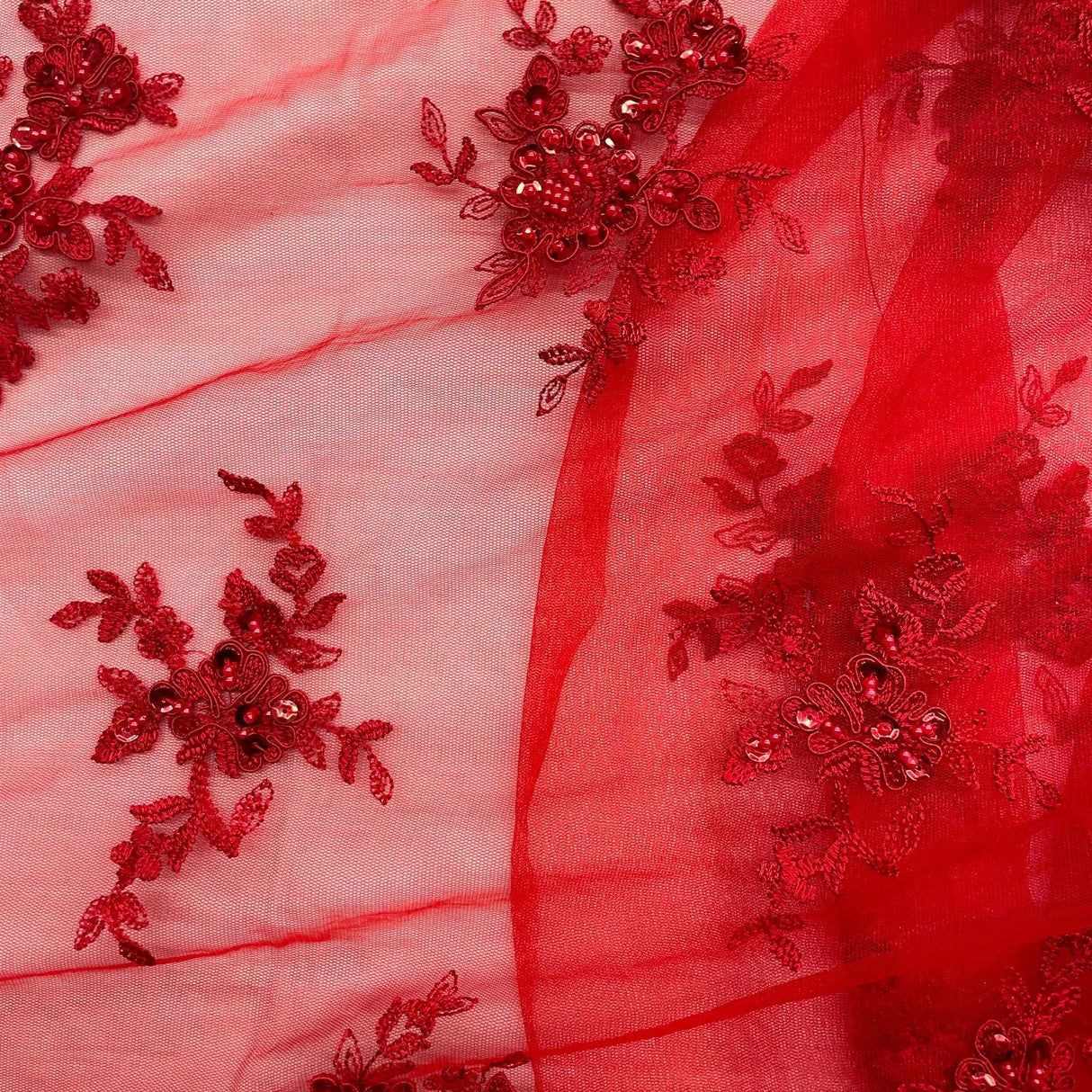 Beaded Corded Bridal Lace Fabric 54" Polyester Net Mesh