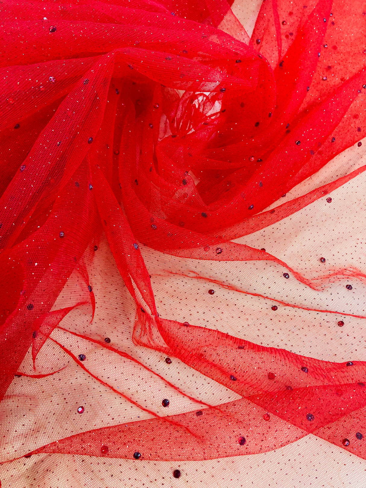 Glitter Mesh Fabric with Scattered Rhinestones