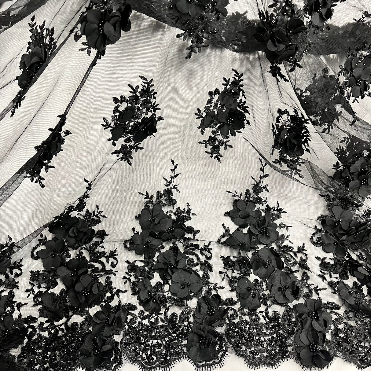 Beaded 3D Floral Lace Fabric