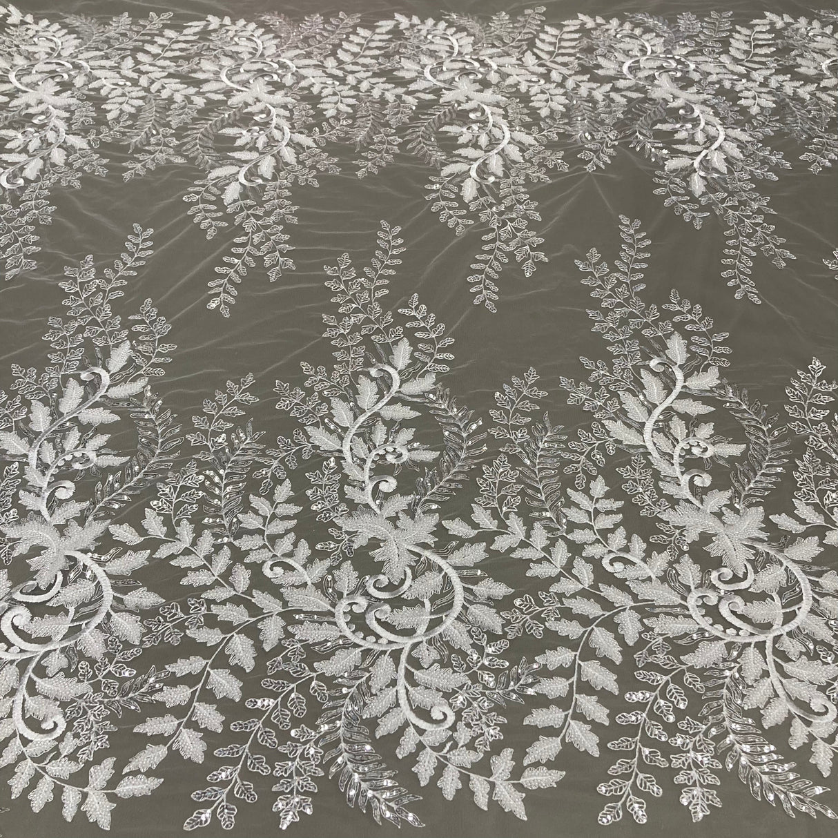 Beaded Sequined Lace Fabric on Polyester Net Mesh