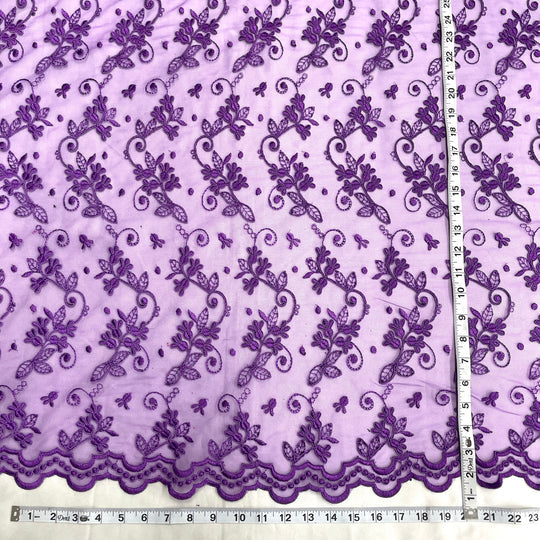 1 Yard Corded Bridal Lace Fabric Embroidered on Polyester Net Mesh for Elegant Wedding and Evening Gowns – 54"