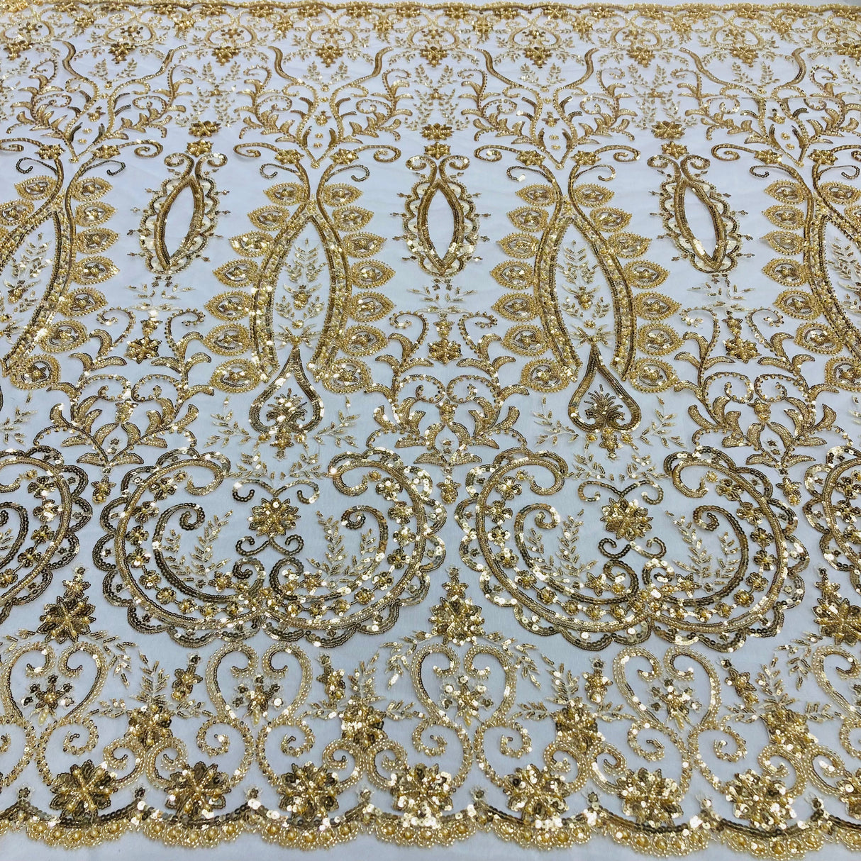 Beaded Lace Fabric on Polyester Net Mesh