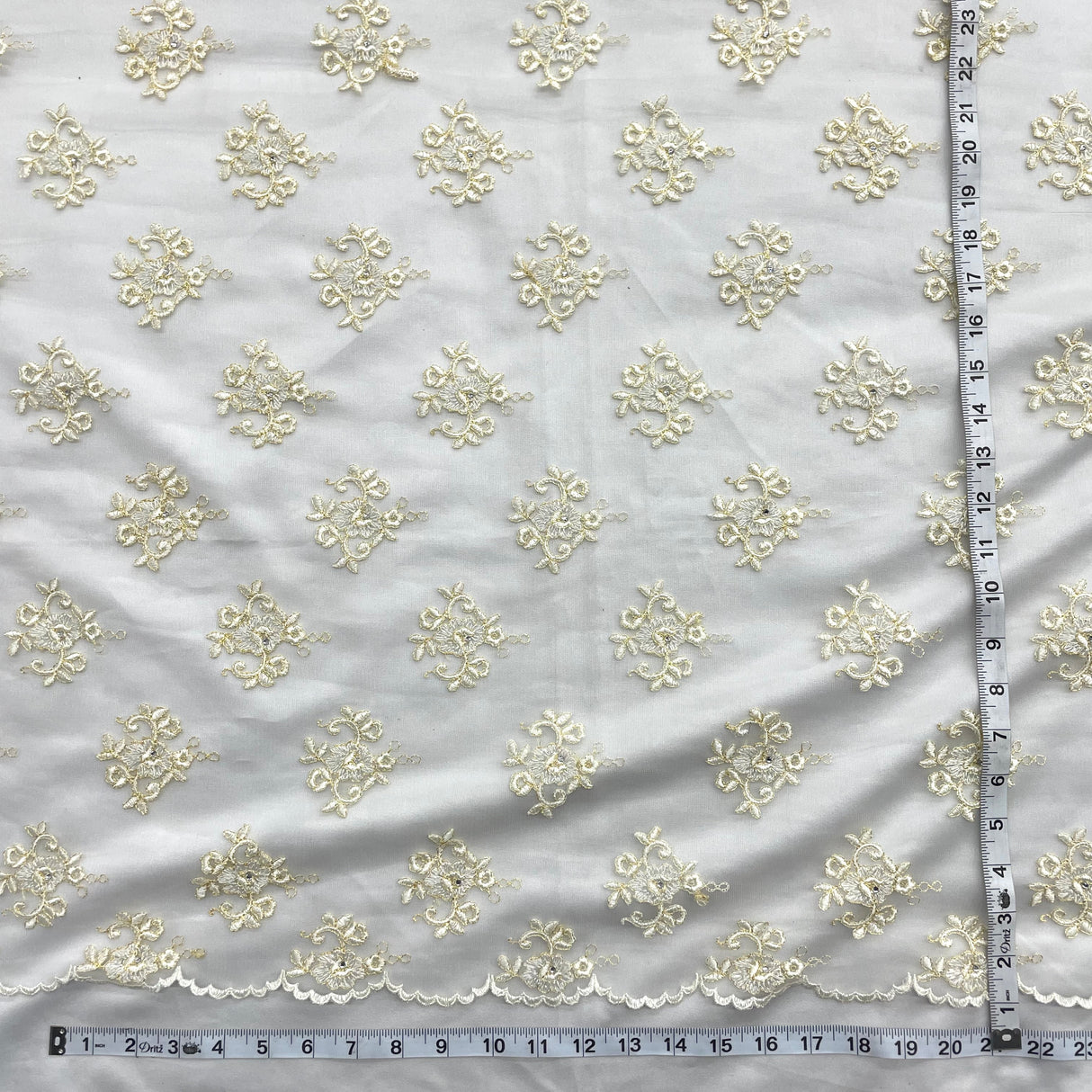 Beaded Lace Fabric on Polyester Net Mesh 52"