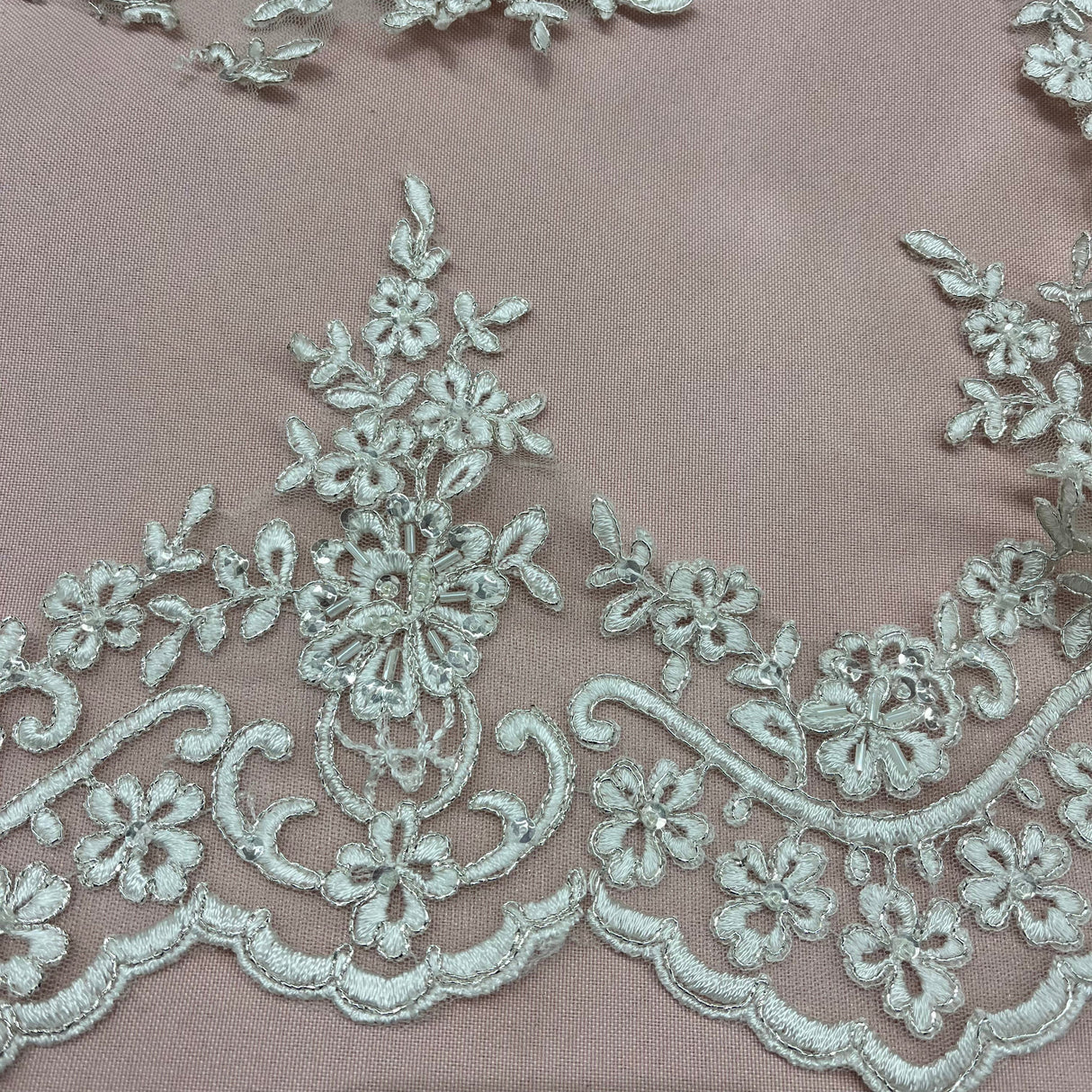 Beaded Corded Floral Lace Trim 6"