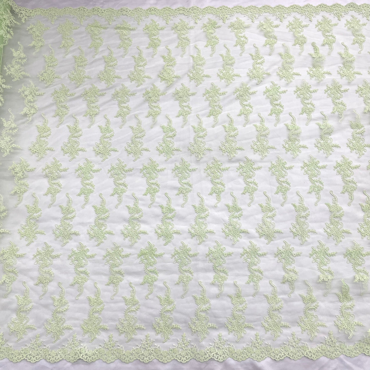 1 Yard Silver Corded Bridal Lace Fabric Embroidered on Polyester Net Mesh for Couture Wedding and Evening Gowns – 54"