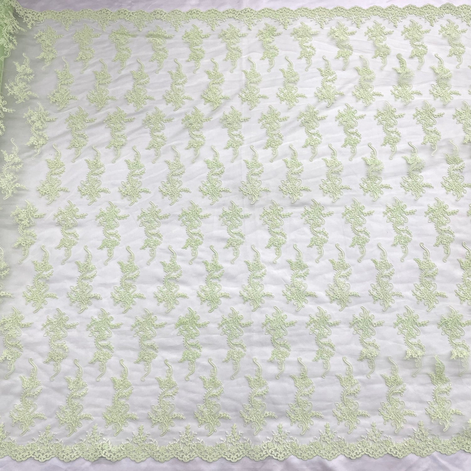 1 Yard Silver Corded Bridal Lace Fabric Embroidered on Polyester Net Mesh for Couture Wedding and Evening Gowns – 54"