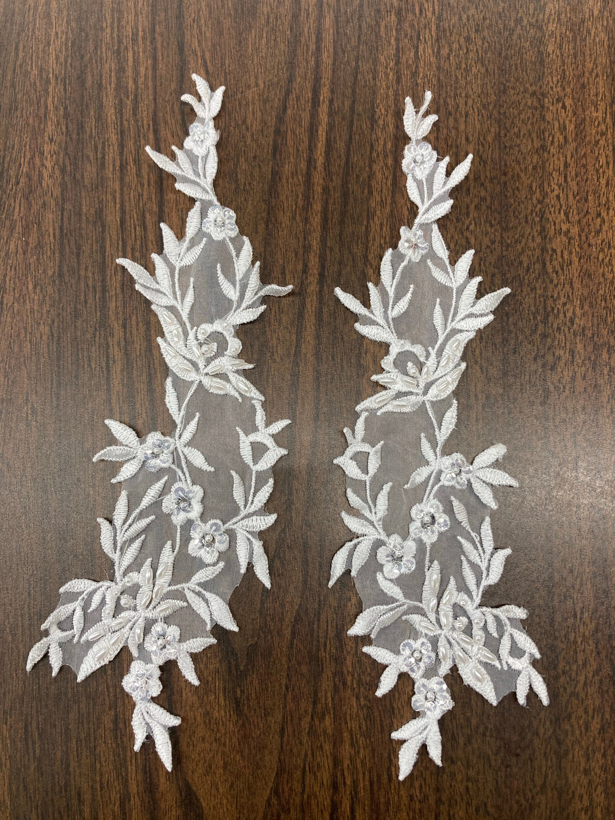 Beaded Floral Lace Applique 100 Percent Polyester Organza Fabric - Beaded Floral Applique, 10" X 2.5" (1 Pair)