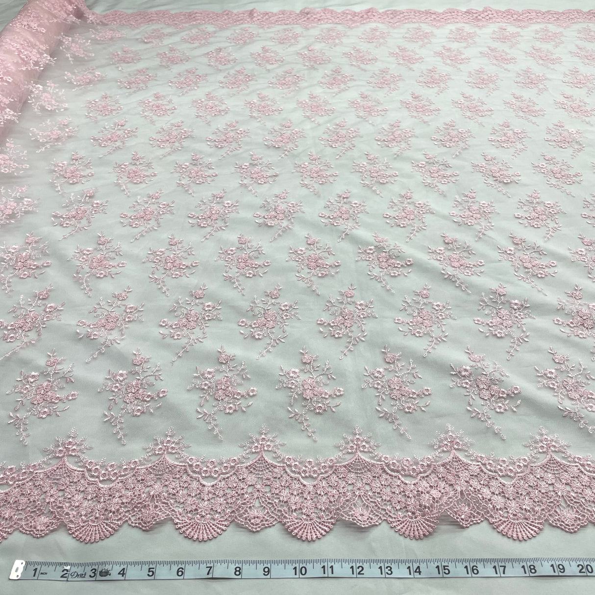 Embroidered Lace Fabric on Polyester Net Mesh