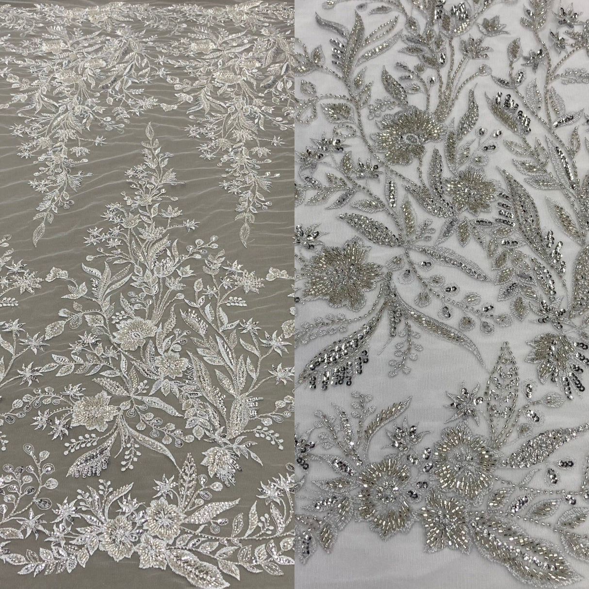 Beaded Lace Fabric on Polyester Net Mesh