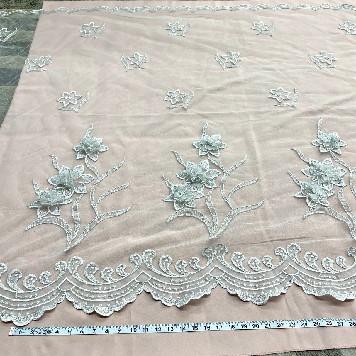 Beaded 3D Floral Lace Mesh