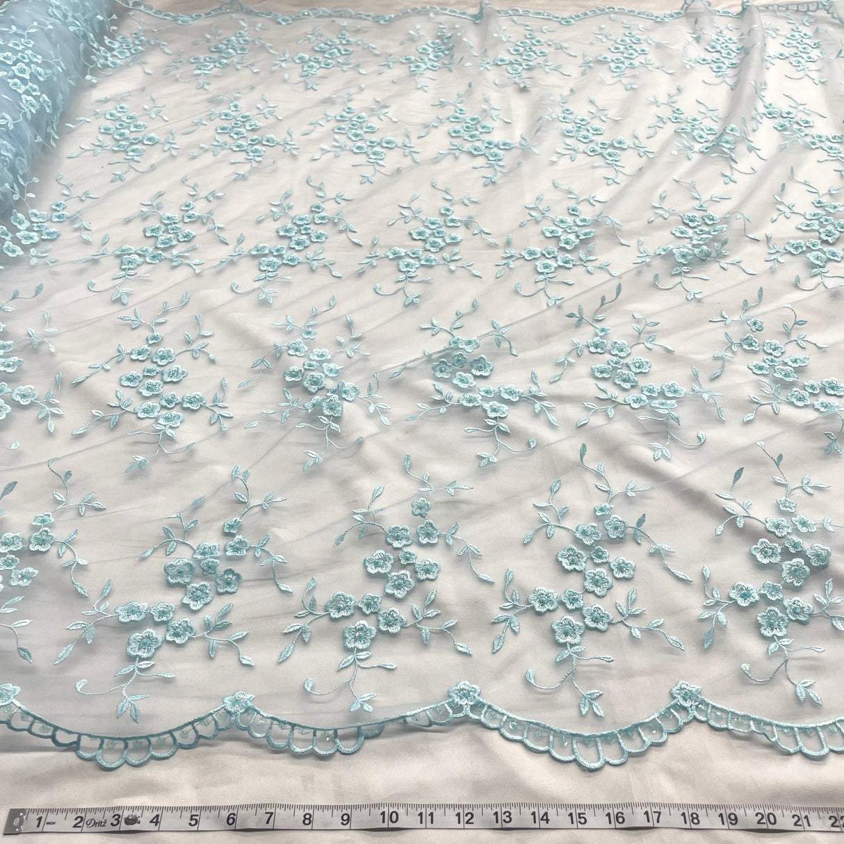 1 Yard Silver Beaded Lace Fabric Embroidered on Net Mesh for Wedding and Evening Gowns – 52"