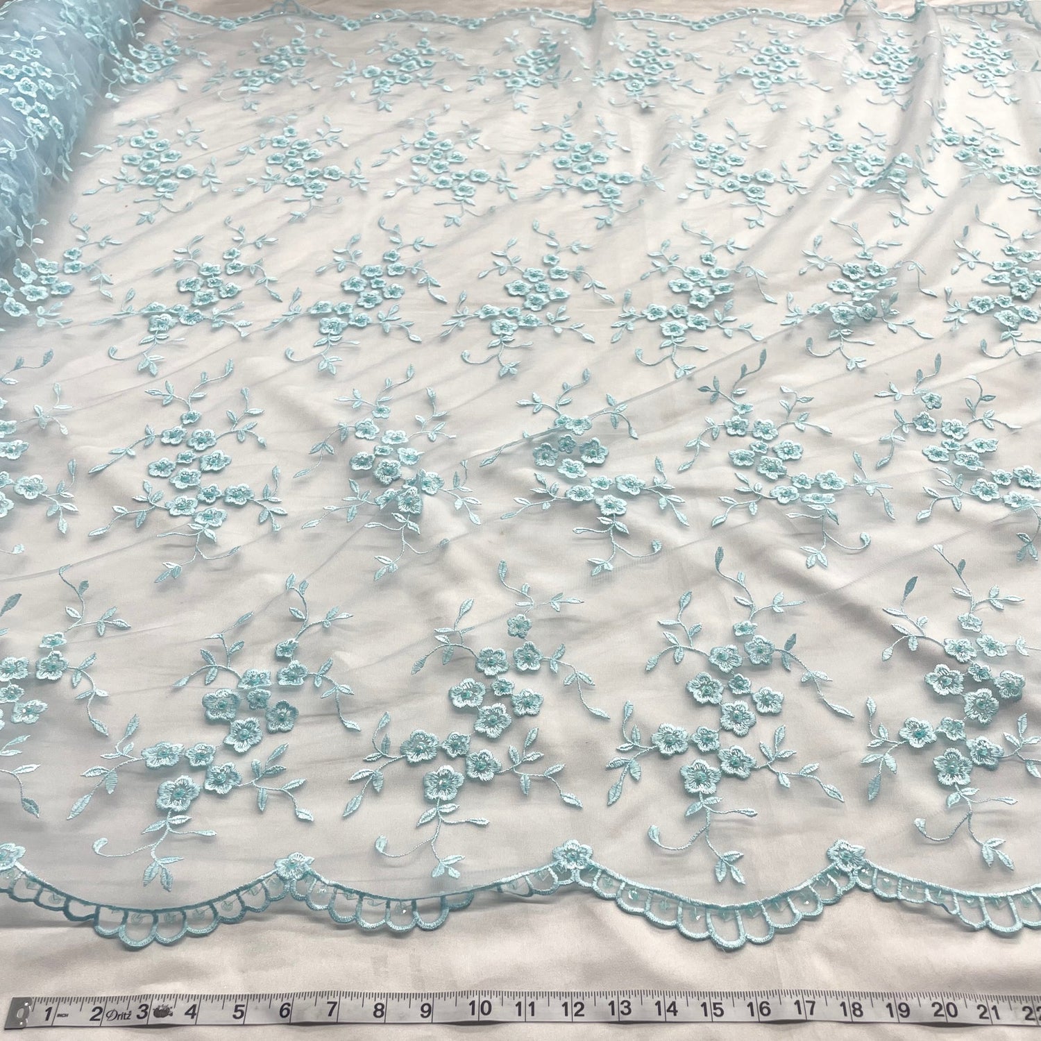 1 Yard Silver Beaded Lace Fabric Embroidered on Net Mesh for Wedding and Evening Gowns – 52"