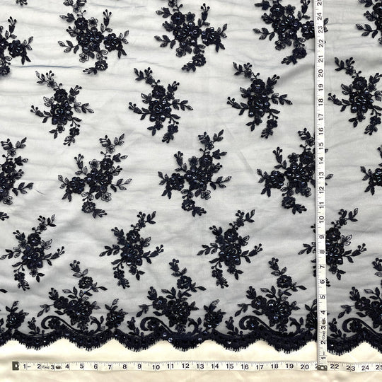 1 Yard Corded Bridal Lace Fabric Embroidered 100 Percent Polyester Net Mesh 50 inch Width