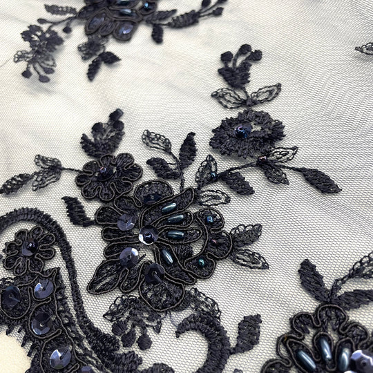1 Yard Corded Bridal Lace Fabric Embroidered 100 Percent Polyester Net Mesh 50 inch Width