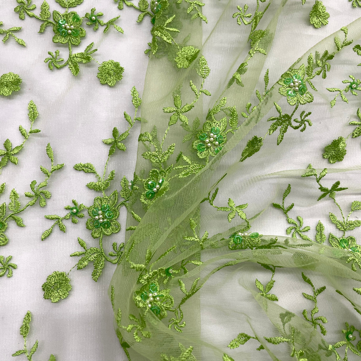 Beaded Lace Mesh Lime Green