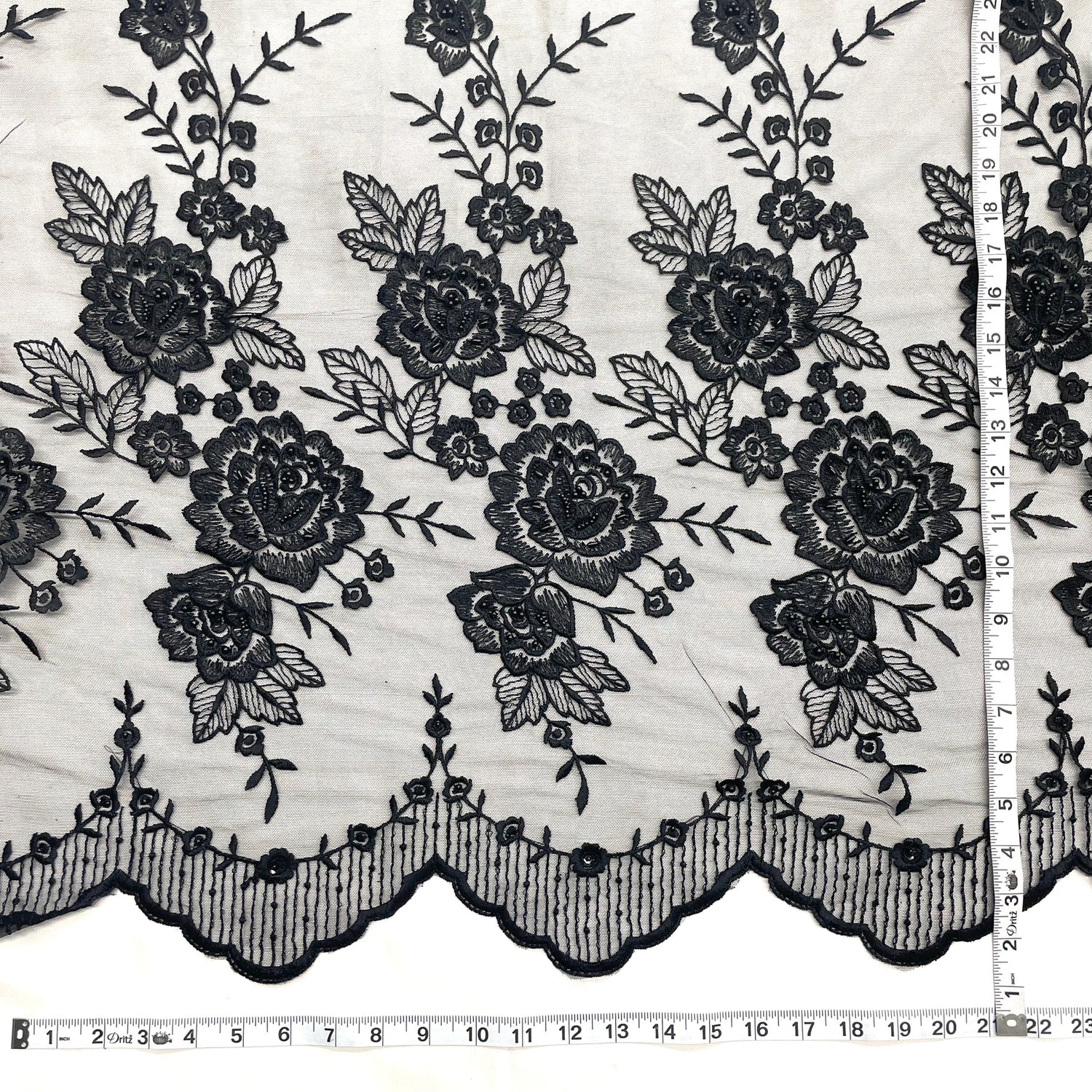 1 Yard Silver Beaded Embroidered Lace Fabric on Polyester Net Mesh for Bridal and Evening Couture – 52"