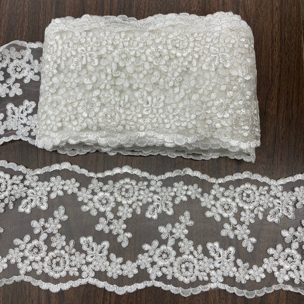 Corded Embroidered Lace Trim 6"