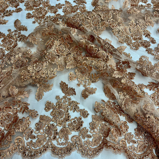 Beaded & Corded Bridal Lace Fabric Embroidered on 100% Polyester Net Mesh – Lace USA