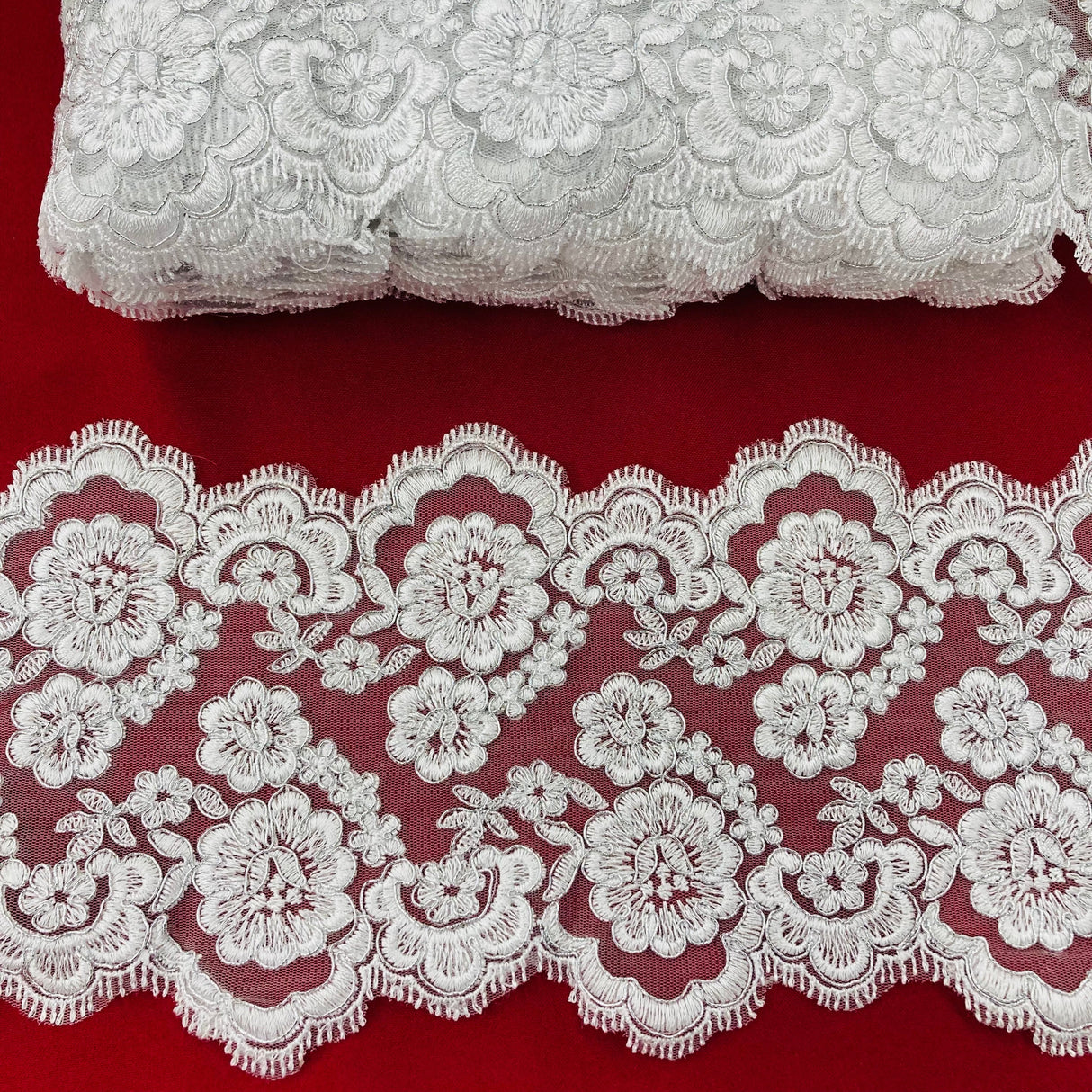 Corded Lace Trim Double-Sided Embroidered