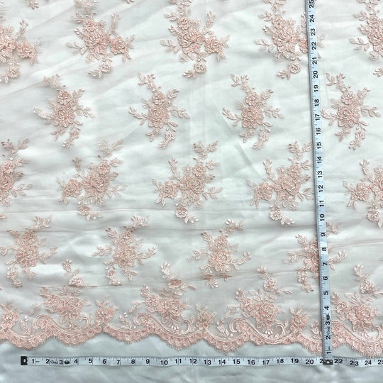 1 Yard Corded Bridal Lace Fabric Embroidered 100 Percent Polyester Net Mesh 50 inch Width