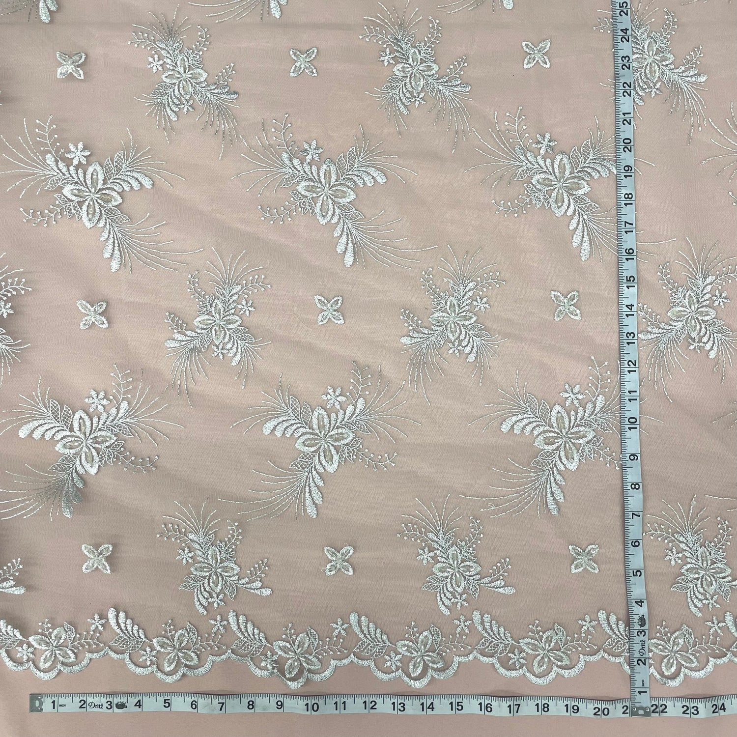 1 Yard Silver Beaded Lace Fabric Embroidered on Polyester Net Mesh for Wedding and Evening Gowns – 52"