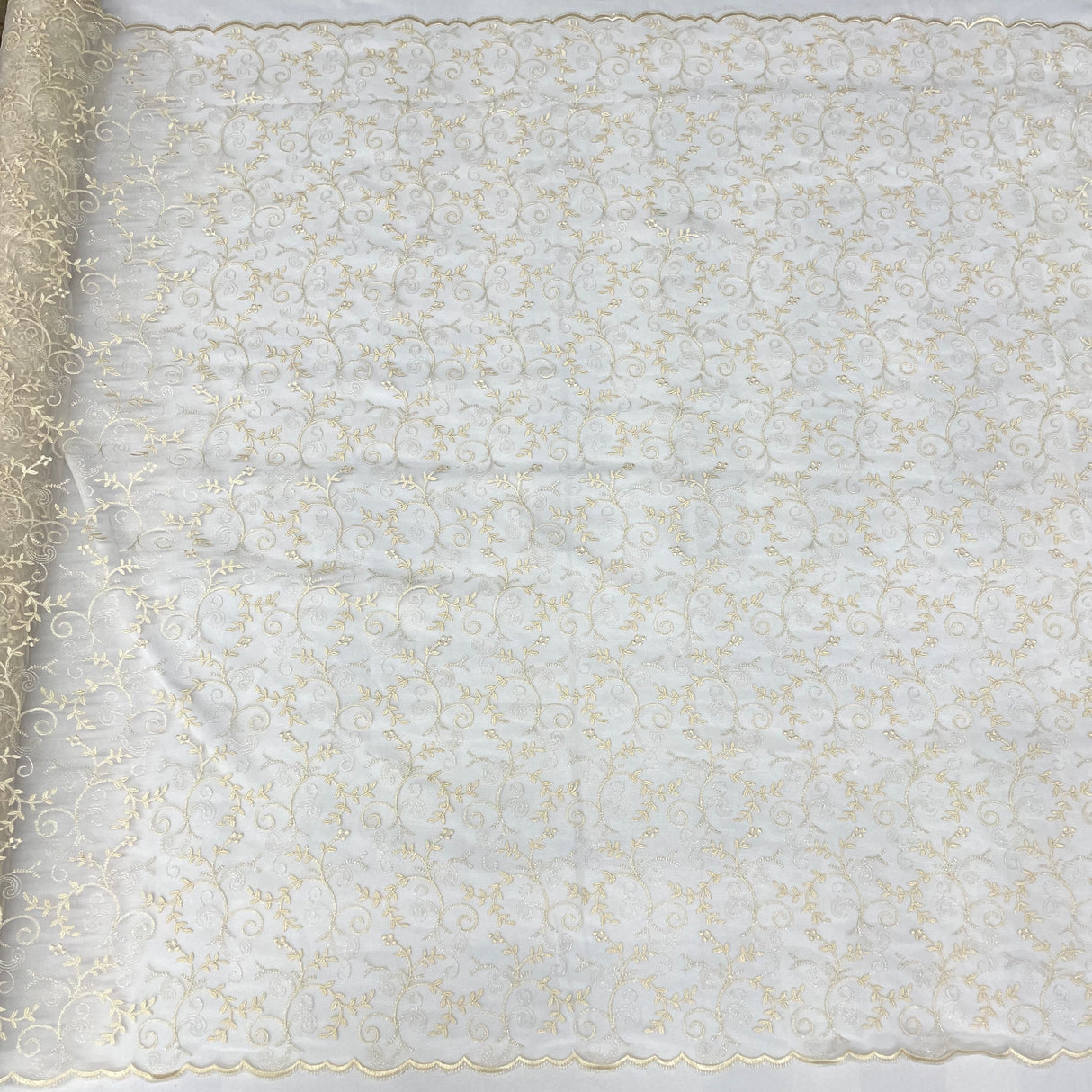 Embroidered Lace Polyester Fabric - Floral Mesh, 52" Width (1 Yard)