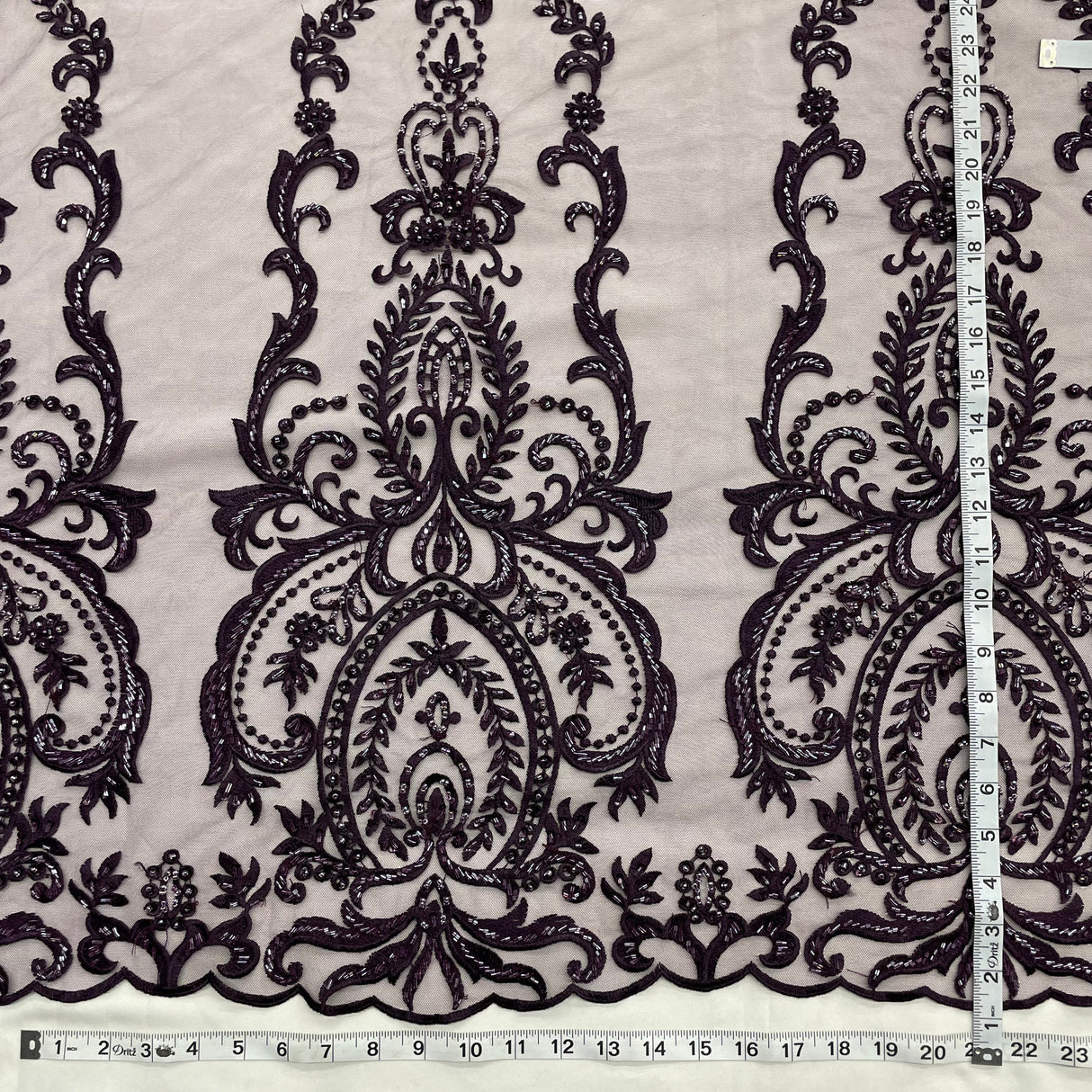 Beaded Lace Fabric on Polyester Net Mesh 54"