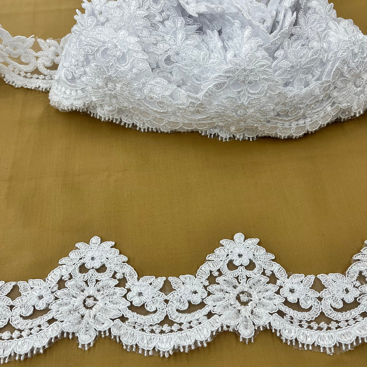 Beaded Corded Lace Trim White Ivory