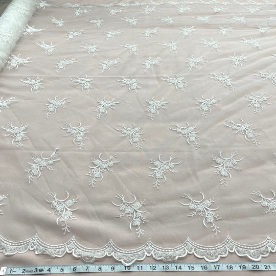 1 Yard Beaded Lace Fabric Embroidered on 100% Polyester Net Mesh | Lace USA - 31393W-BP - Ivory - 52" Wide