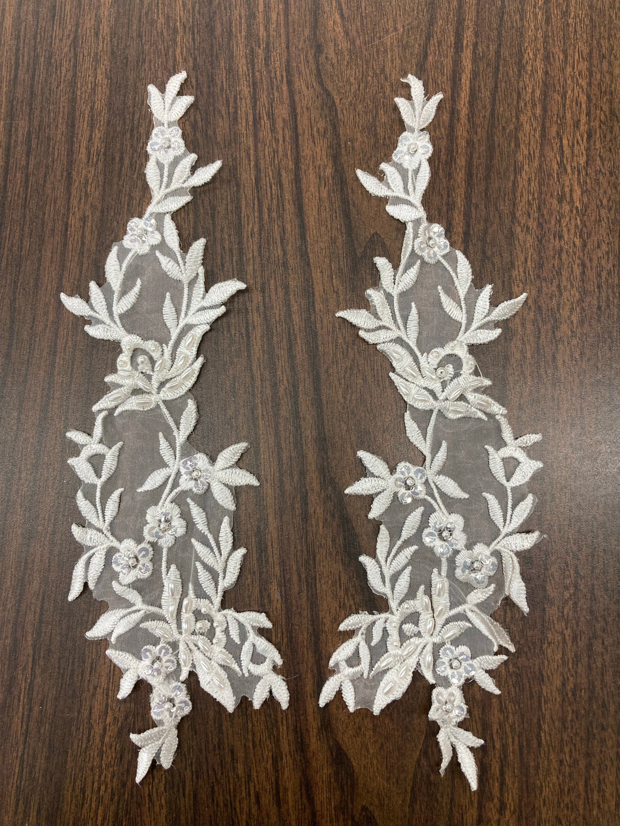 Beaded Floral Lace Applique 100 Percent Polyester Organza Fabric - Beaded Floral Applique, 10" X 2.5" (1 Pair)