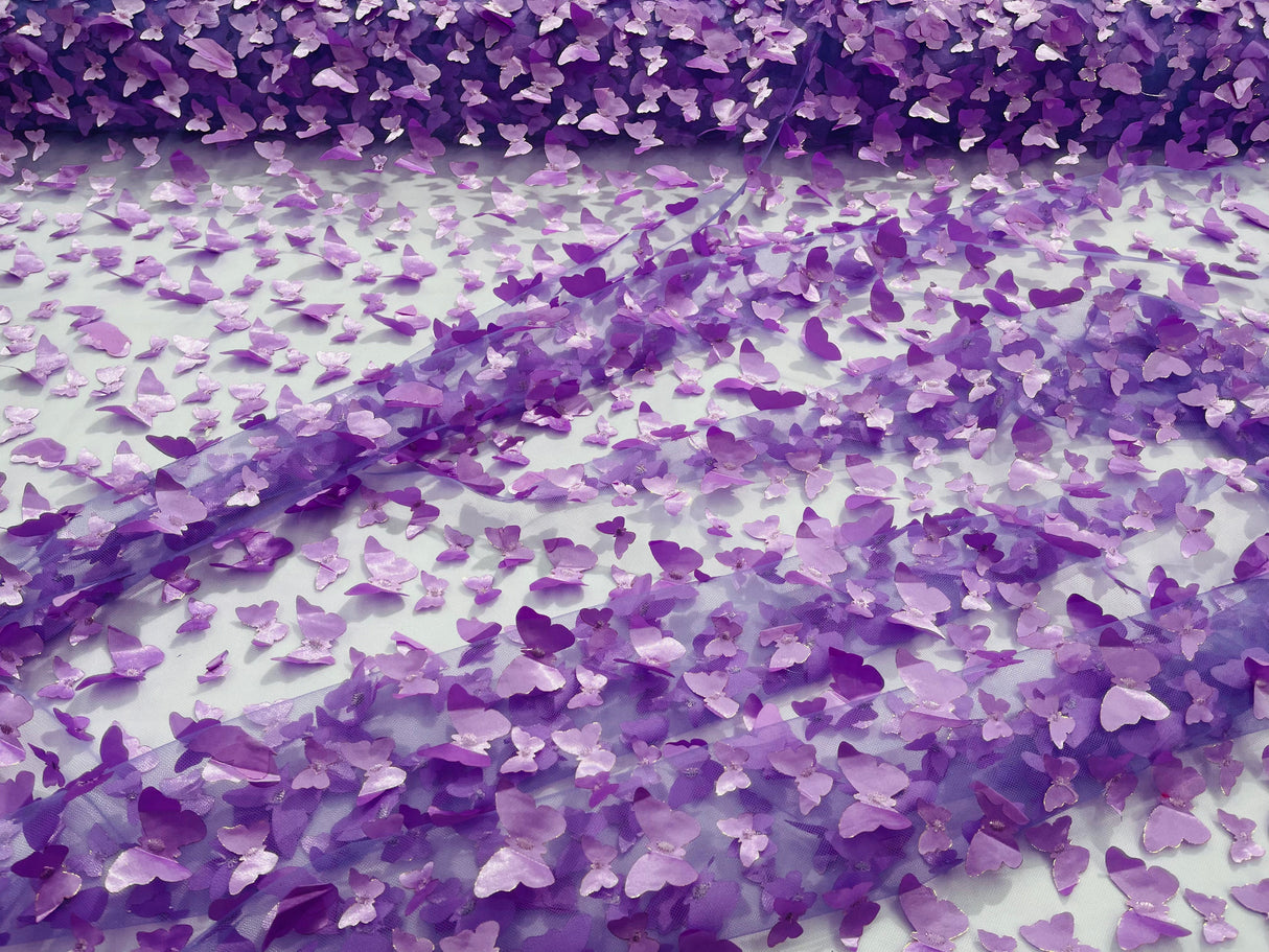 3D Butterfly Metallic Design Polyester Fabric - Metallic Butterfly Embroidery, Mesh Lace, 58" Width (1 Yard)