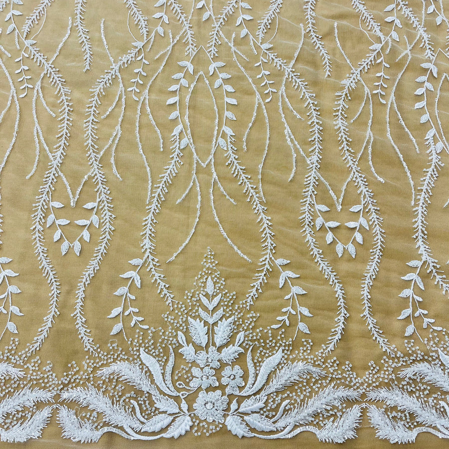 1 Yard Elegant Beaded Lace Fabric Embroidered on Polyester Net Mesh
