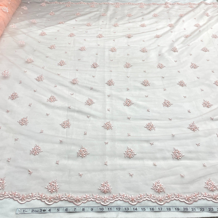 1 Yard - Beaded Lace Fabric Embroidered on 100% Polyester Net Mesh - Ivory - 54" Wide