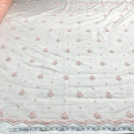 1 Yard - Beaded Lace Fabric Embroidered on 100% Polyester Net Mesh - Ivory - 54" Wide